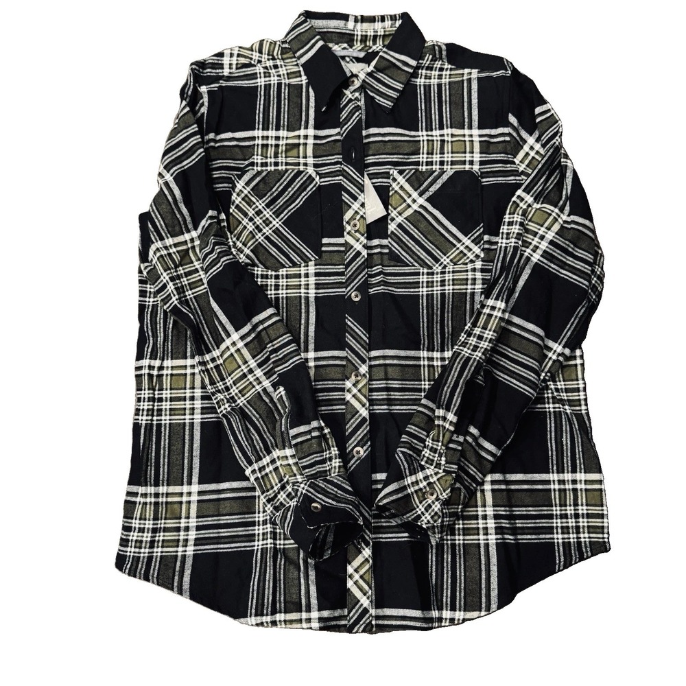 Womens Natural Reflections Flannel Plaid Shirt Long Sleeve Medium